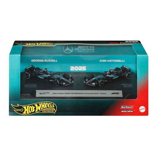 Hot Wheels Premium Mercedes-AMG PETRONAS Formula 1® 2025 Team of Russell And Antonelli 2 Pack Car #63 and #12