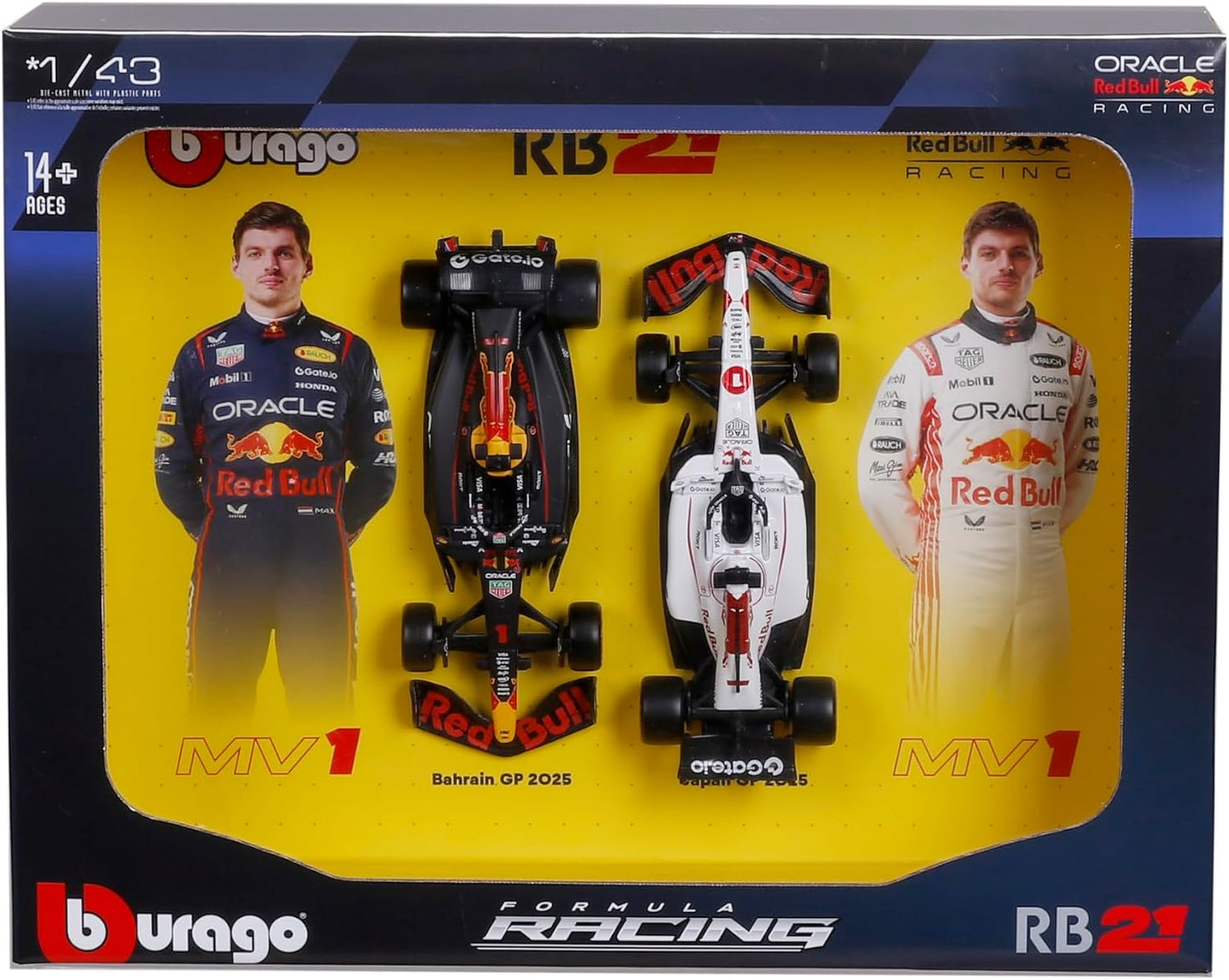 Bburago F1 Red Bull Racing RB21 2025 Max Verstappen Driver Two Pack 1/43 Scale Model