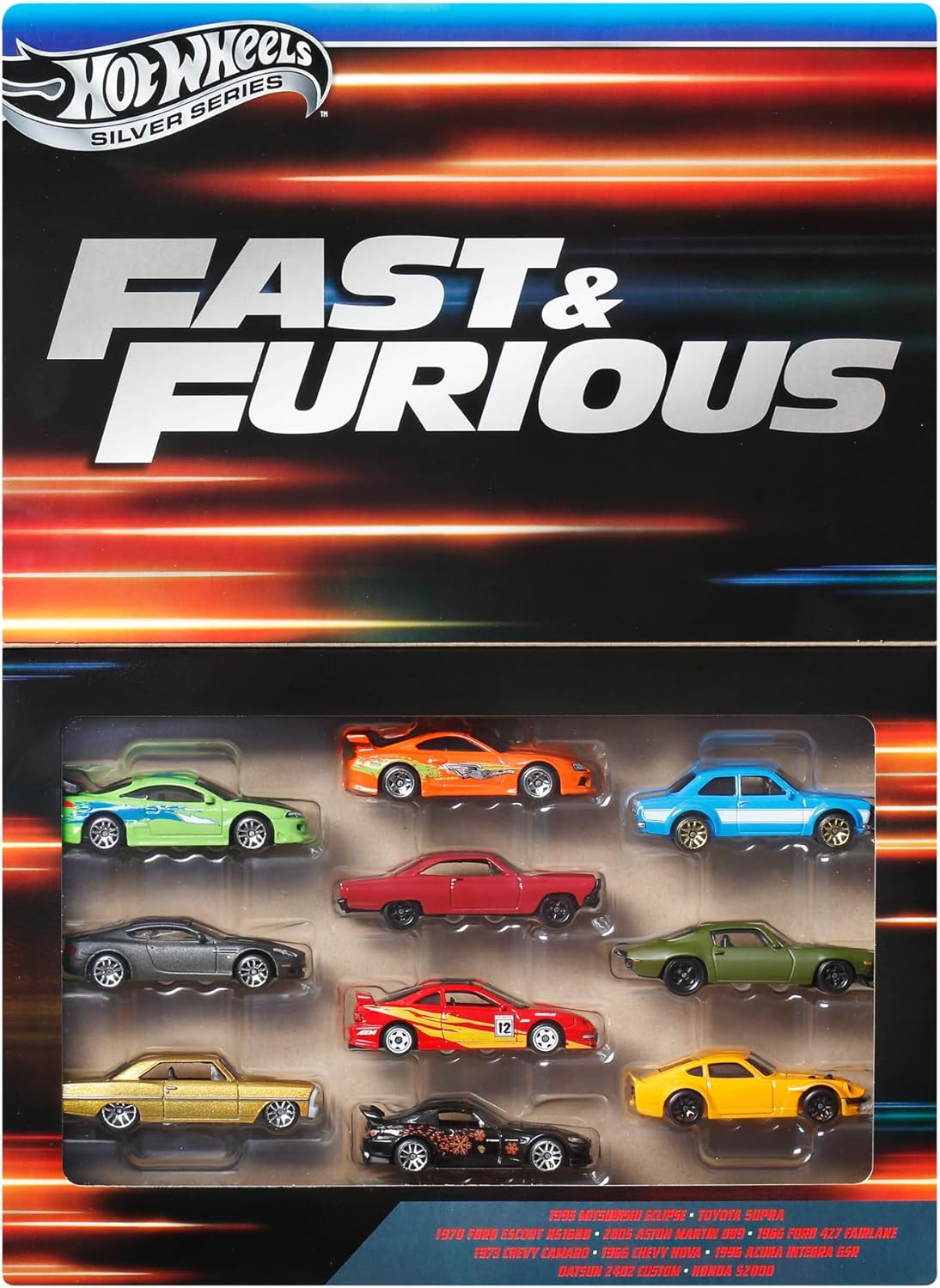 Hot Wheels Fast & Furious Silver Series 10 Car Set Die-cast Collection